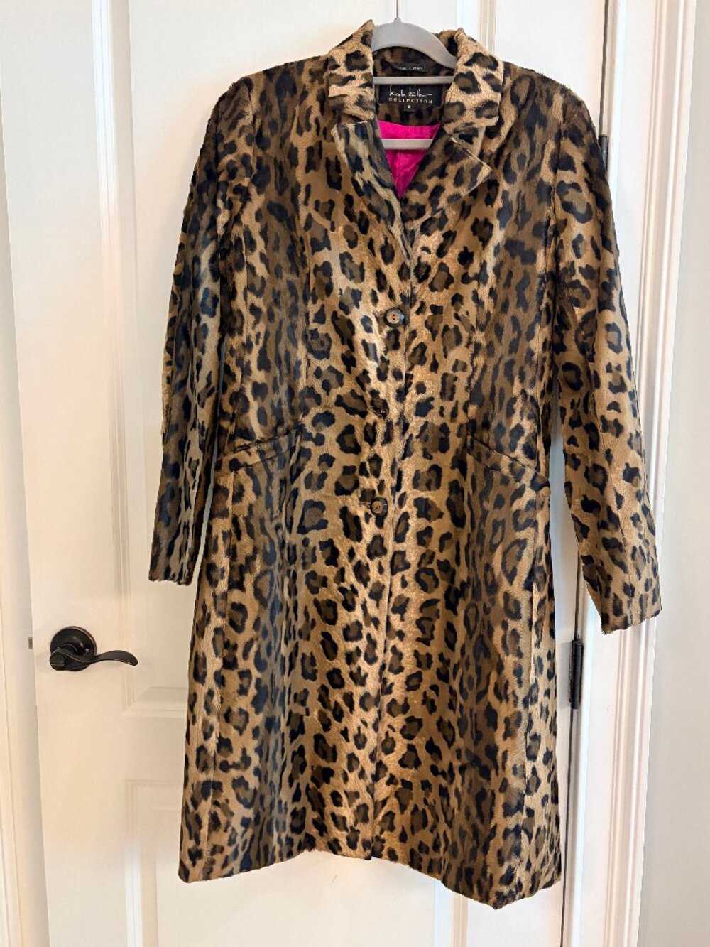 Nicole Miller Collection Animal Print Coat, made in Poland, crushed velvet feel